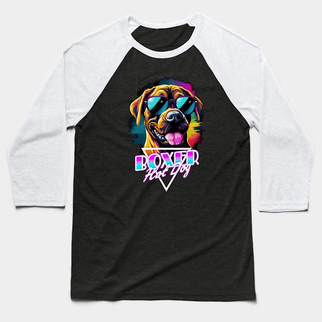 Retro Wave Boxer Hot Dog Shirt Baseball T-Shirt by Miami Neon Designs